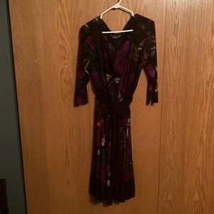 Jones New York dark jewel tone floral wrap dress.